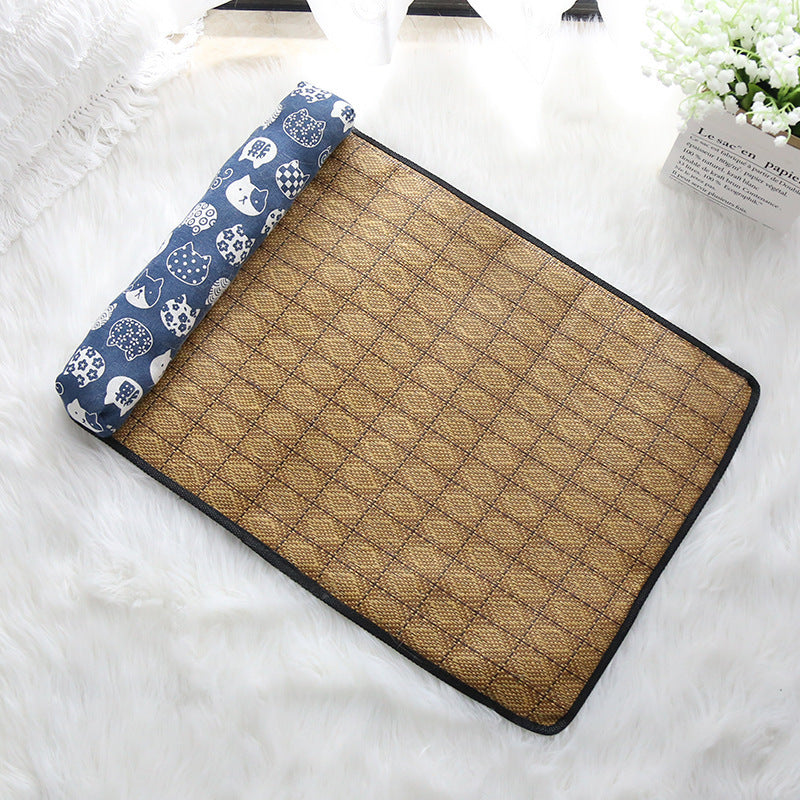 Summer Rattan Pet Cooling Mat w/ Pillow