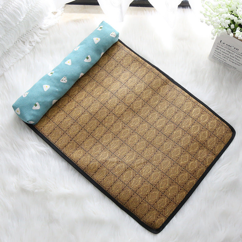 Summer Rattan Pet Cooling Mat w/ Pillow