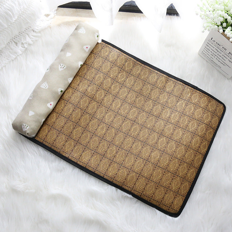 Summer Rattan Pet Cooling Mat w/ Pillow
