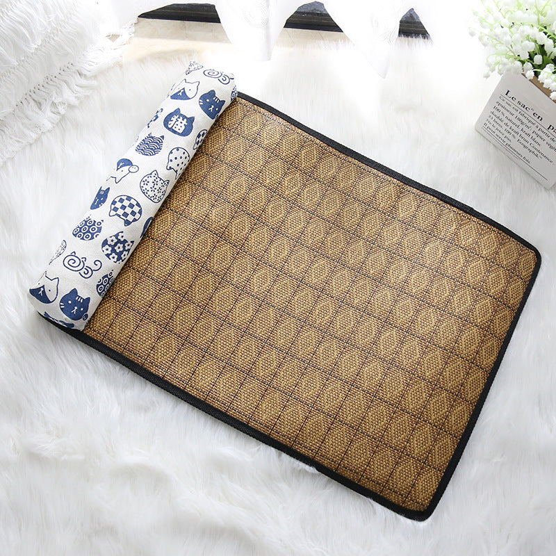 Summer Rattan Pet Cooling Mat w/ Pillow