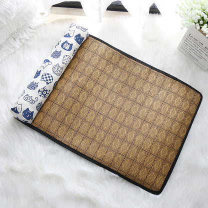 Summer Rattan Pet Cooling Mat w/ Pillow