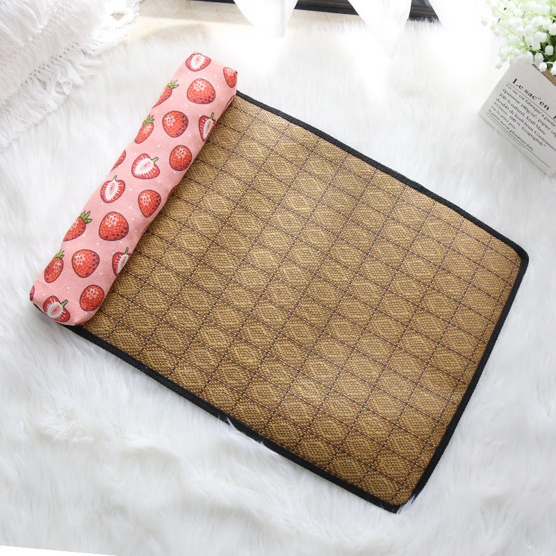 Summer Rattan Pet Cooling Mat w/ Pillow