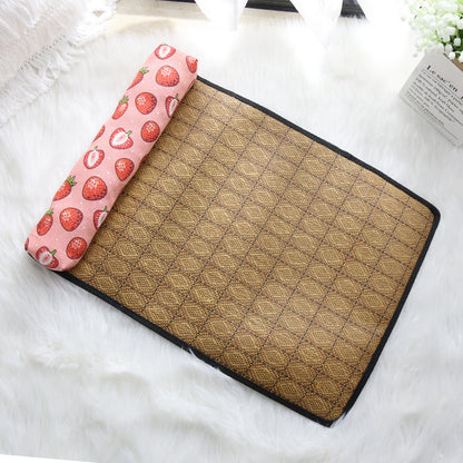 Summer Rattan Pet Cooling Mat w/ Pillow