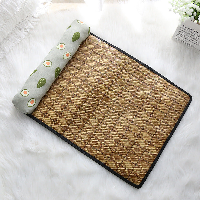 Summer Rattan Pet Cooling Mat w/ Pillow