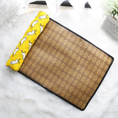 Summer Rattan Pet Cooling Mat w/ Pillow