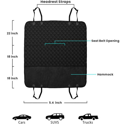 Rear Seat Cover/Protector for Pet Travel - Luxury Black