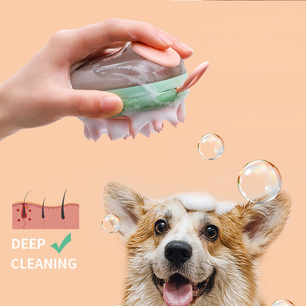 2 In 1 Pet Bathing Grooming Brush with Shampoo/Soap Dispensing